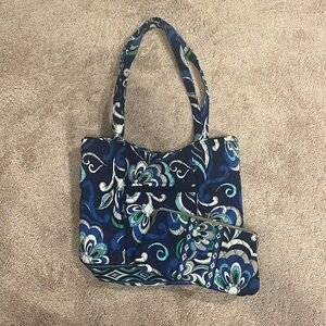 Vera Bradley BUNDLE “Mediterranean Blue” Bucket Tote w/ matching Clutch Wallet